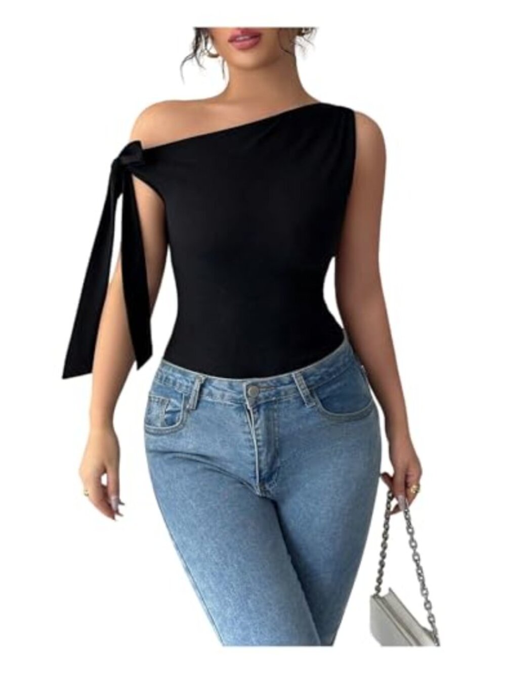 Off Shoulder Asymmetrical Tie Shoulder Slim Fit Tank Top Going Out Y2K